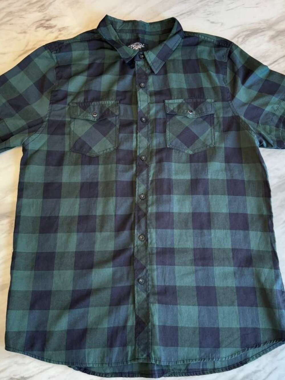 Eighty Eight Green Black Plaid Western Rockabilly Casual Short Sleeve Shirt XL